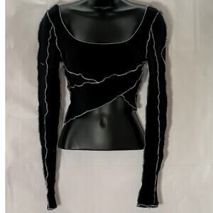 OR CLOTHING Women's Black/White Waffle Knit Overstitch Asymmetrical Top SZ S